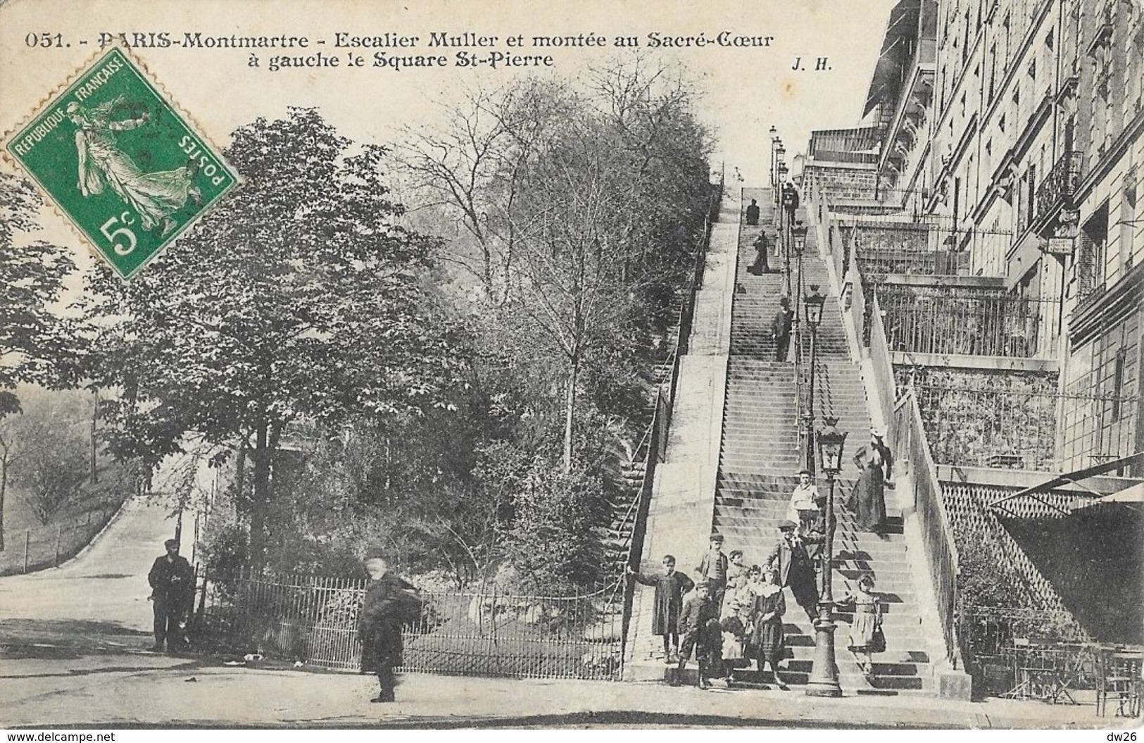 Paris-Montmartre - Escalier Muller Et Montée Au Sacré-Coeur, à Gauche Le Square St-Pierre - Carte J.H. N° 051 - Sacré Coeur