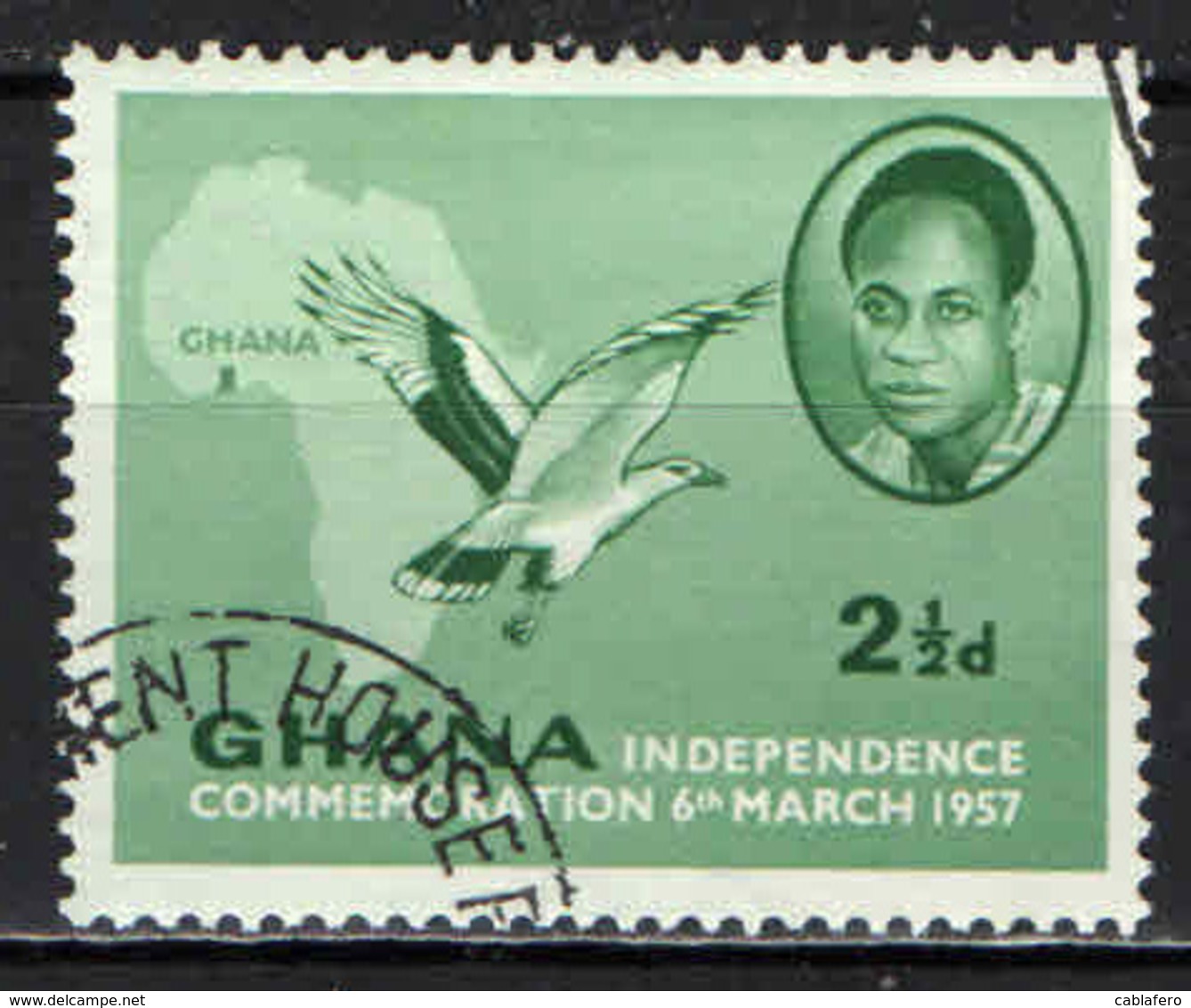 GHANA - 1957 - INDIPENDENZA DEL GHANA - EFFIGIE DI GWAME NKRUMAH - MAPPA DELL'AFRICA - UCCELLO CHE VOLA - USATO - Ghana (1957-...)