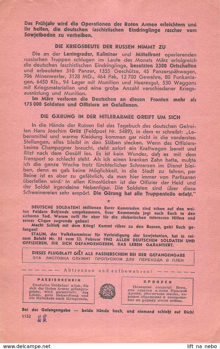 WWII WW2 Leaflet Flugblatt Soviet Propaganda Against Germany "Frontnachrichten" April 1942 Nr. 149  CODE 1152 - 1939-45