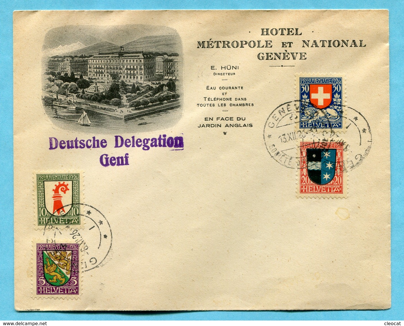 1926 - Illustrierter Brief Genève - Hotel Métropole Et National Mit Satz Nr. 37-40 (Mi 218-221) - Storia Postale