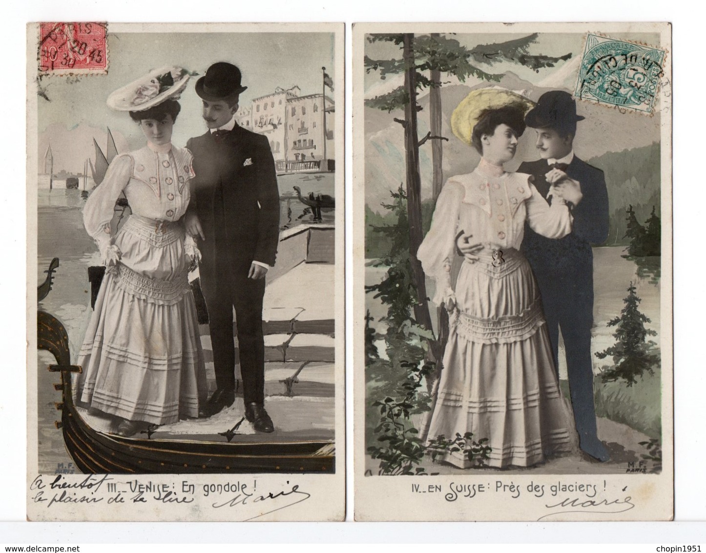 CPA - COUPLE / VOYAGE DE NOCE- 4 CARTES - Noces