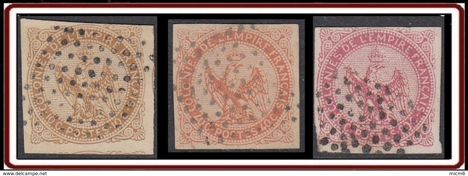 Colonies Générales - Aigle Impérial N° 3, 5 & 6 (YT) N° 3, 5 & 6 (AM) Oblitérés Losange 9x9 De Pondichery. - Aigle Impérial