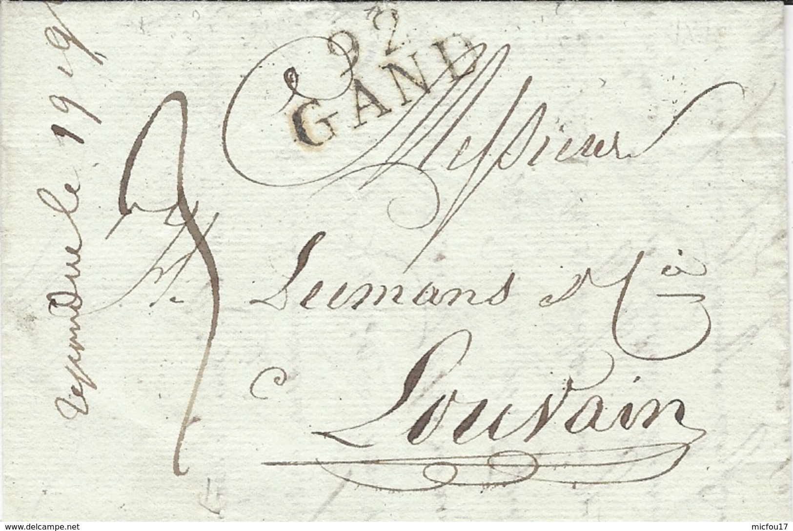 1812- Lettre De 92 / GAND ( L'Escaut ) 25 Mm 9 Et 2 éloignés , Noir Taxe 3 D Pour Louvain - 1794-1814 (Periodo Francese)