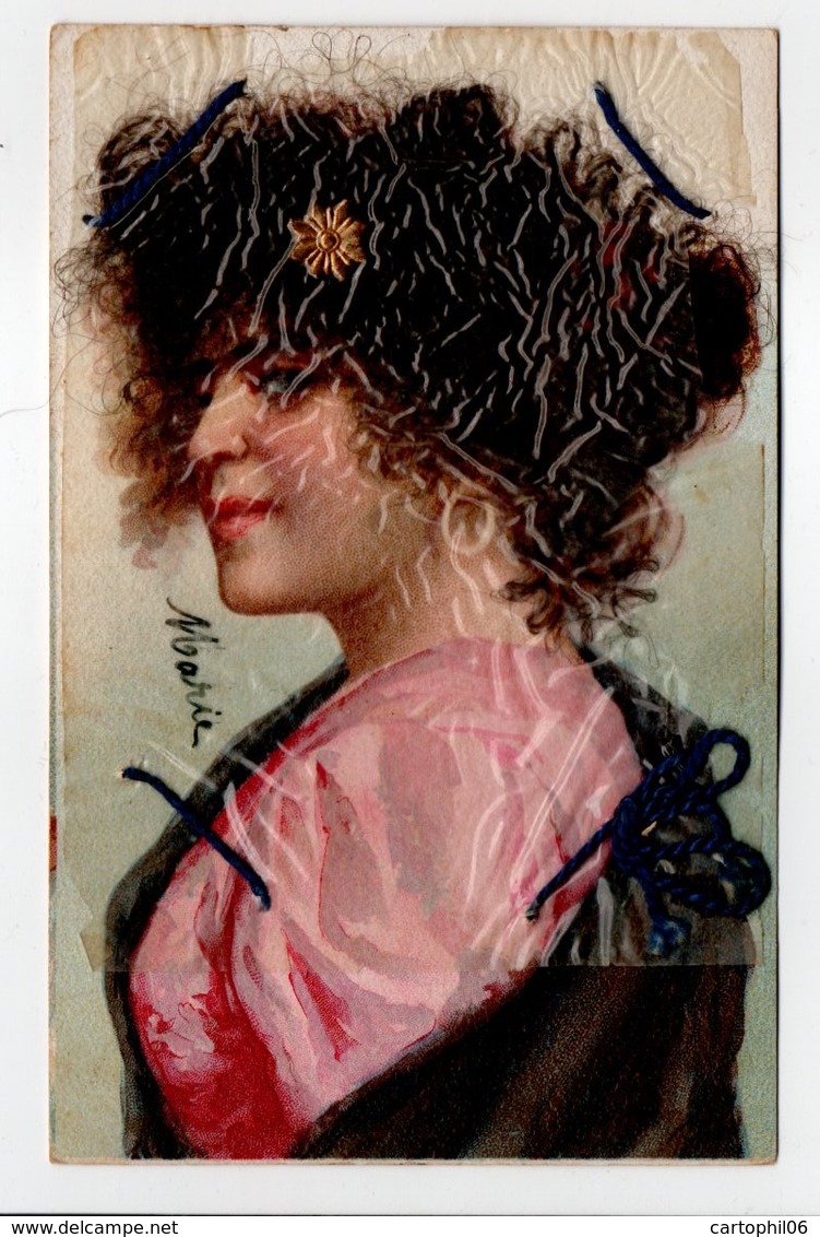 - CPA FANTAISIE (femmes) - Carte à Cheveux Avec Cordon (vrais Cheveux Protégés Par Le Film Celuloid D'époque) - N° 1685 - Donne