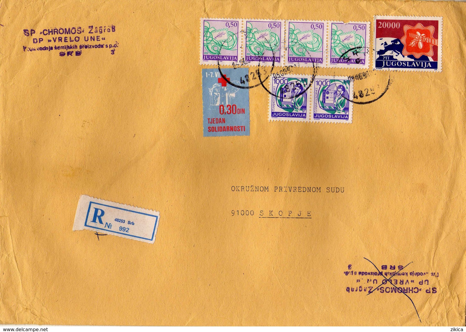 BIG COVER - Yugoslavia - Croatia Srb 1989 R - Letter - Red Cross Via Macedonia - Storia Postale