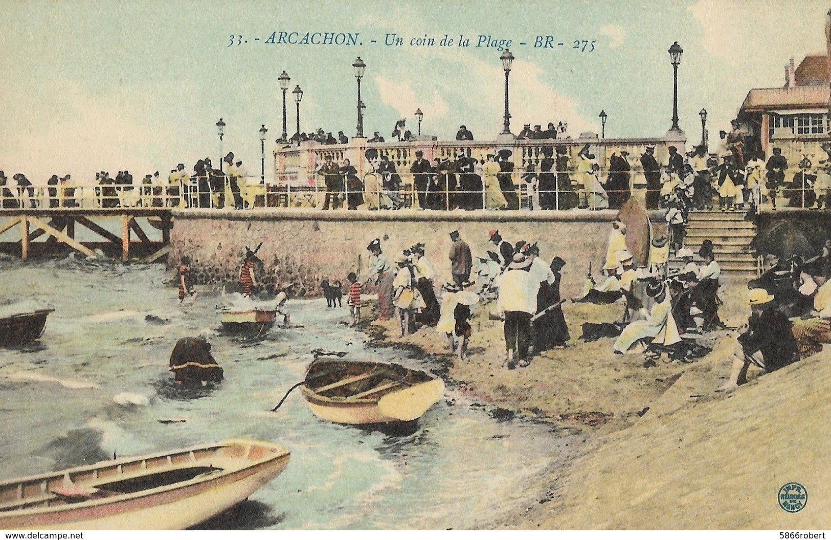 CARTE POSTALE ORIGINALE ANCIENNE : ARCACHON UN COIN DE LA PLAGE A MAREE HAUTE  ANIMEE GIRONDE (33) - Arcachon