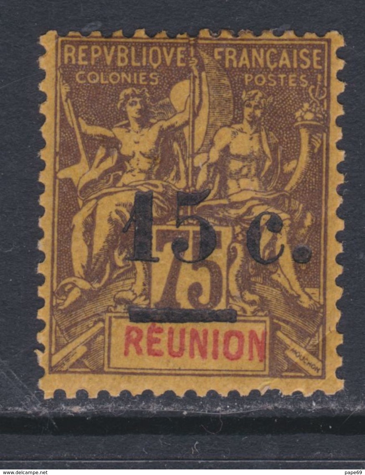 Réunion N° 54 X Timbres De 1892 Surchargés : 15 C. Sur 75 C. Violet-noir Sur Jaune  Trace De Charnière Sinon TB - Neufs