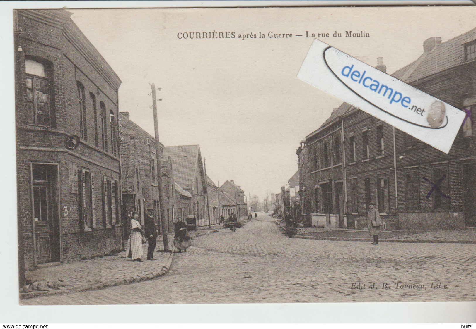 COURRIERES : La Rue Du Moulin Aprés La Guerre,animée . édit Tonneau. - Autres & Non Classés