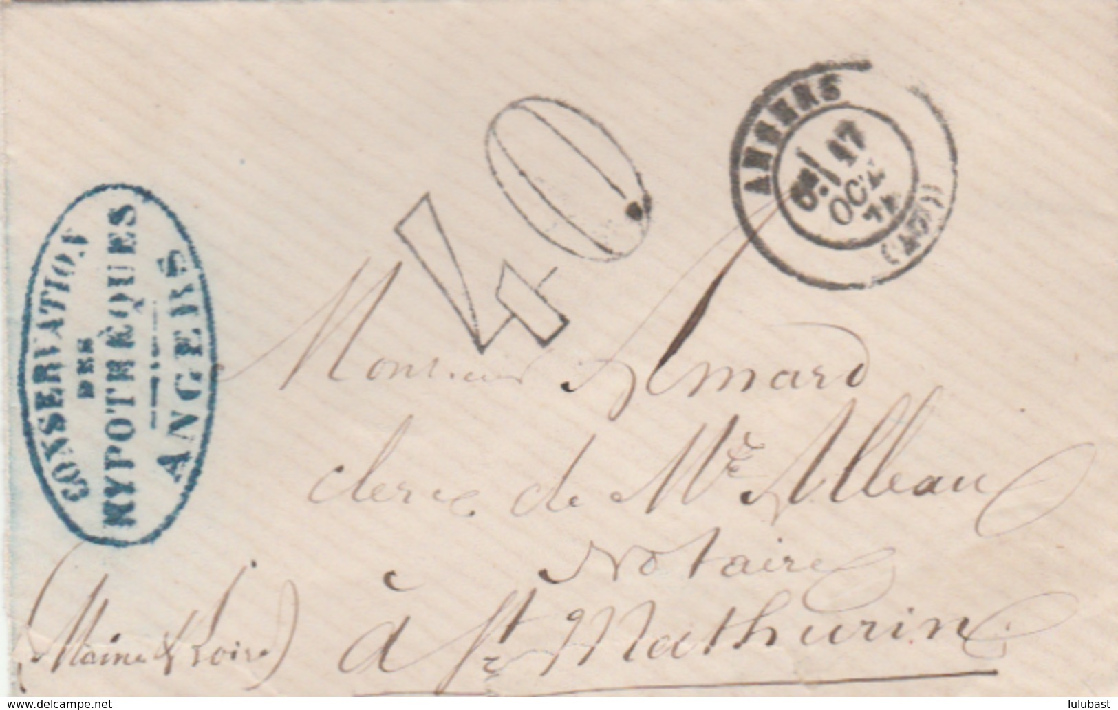ANGERS ( 47 ) : T. 1 + Taxe Tampon 40c. Pour St. Mathurin. - 1849-1876: Période Classique