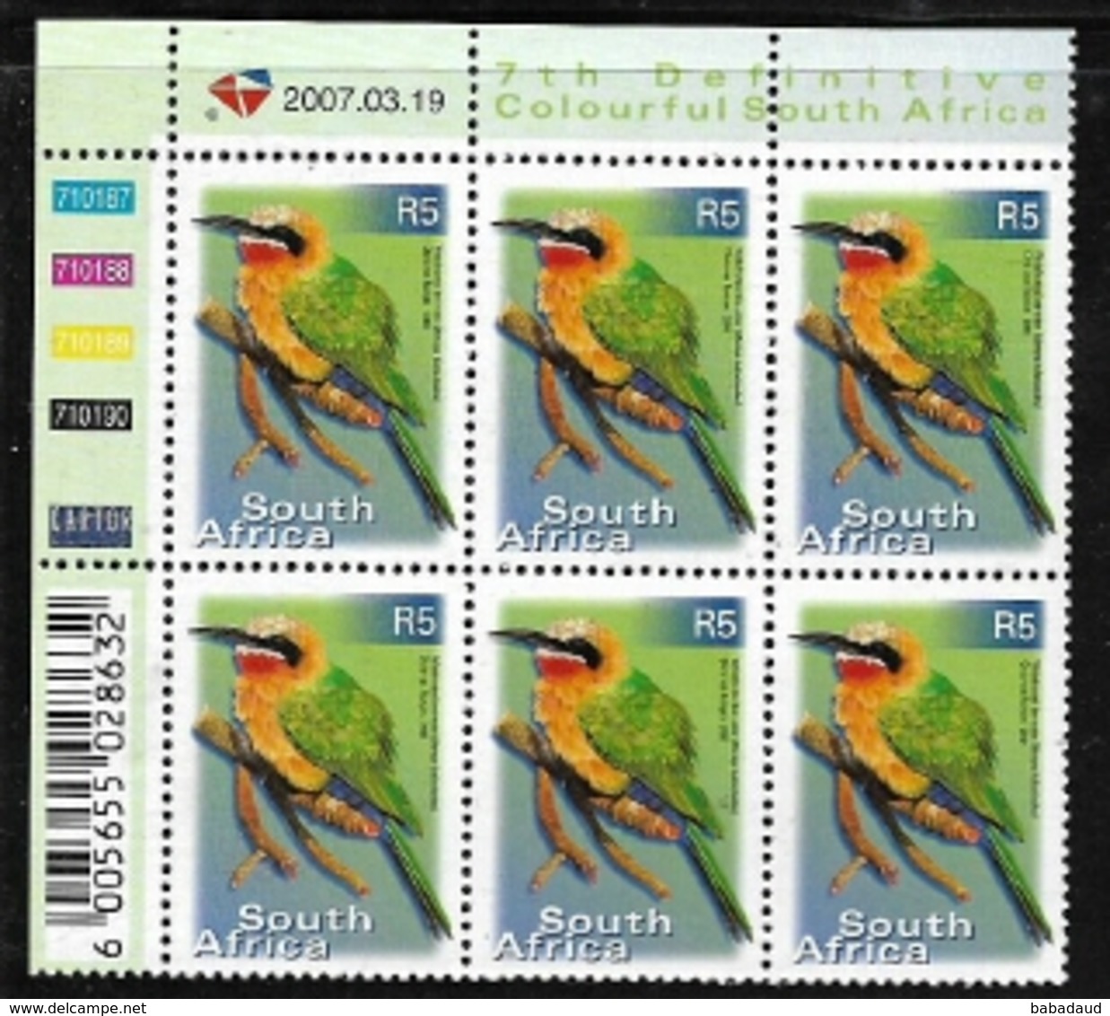 South Africa, 2007, R5 Control Block Of 6, MNH ** - Unused Stamps