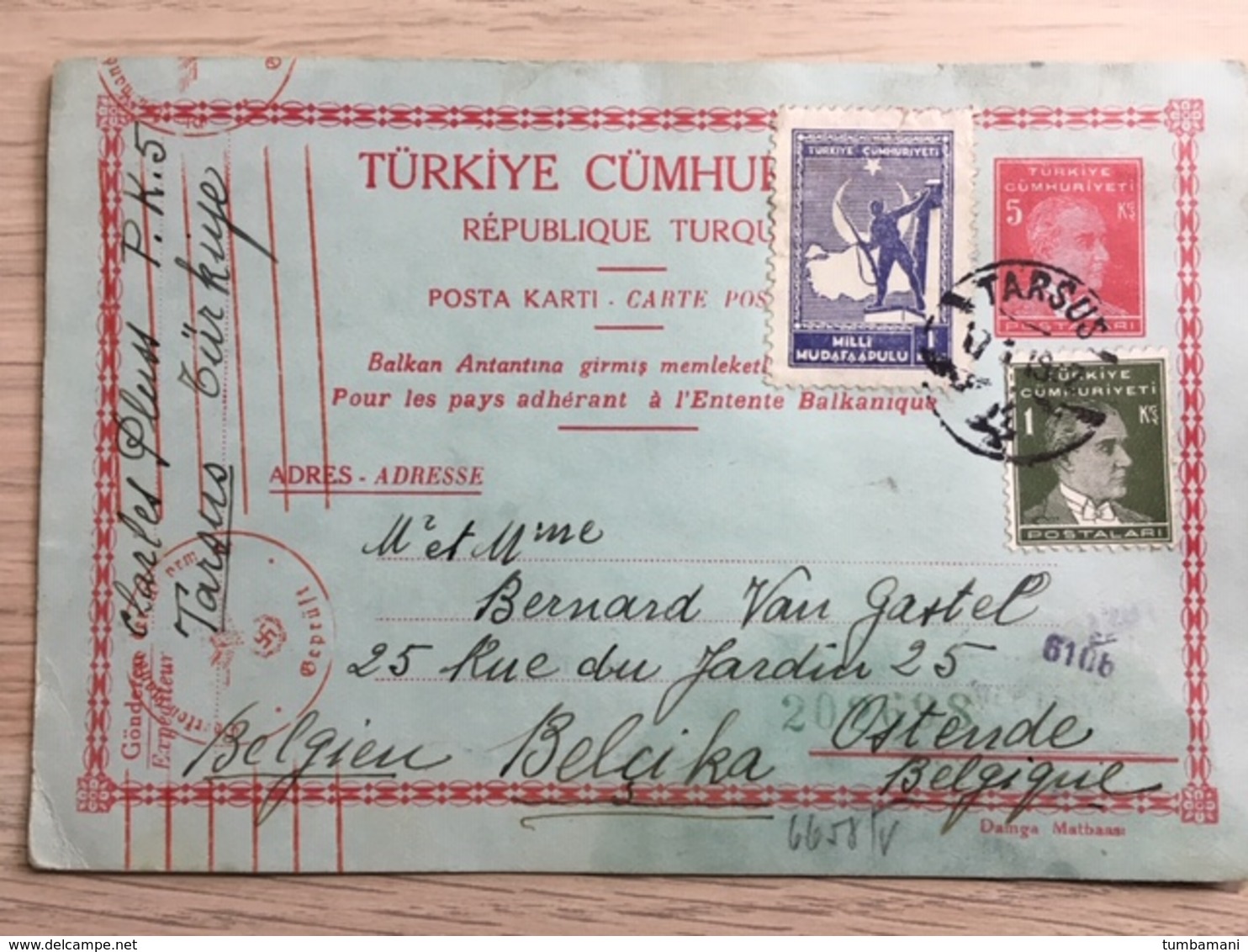 PWS / Turkije Tarsus 15/1/1942 Naar Oostende Duitse Censuur / Censure Allemand - Lettres & Documents