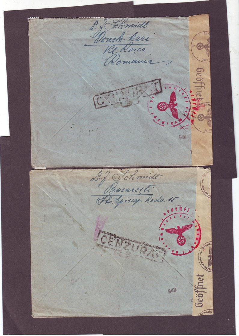 2 X Old Reco Cover OCNELE + BUCURESTI 1942 Germany Nazi Censor To Ober Suchau Silesia Teschen - World War 2 Letters