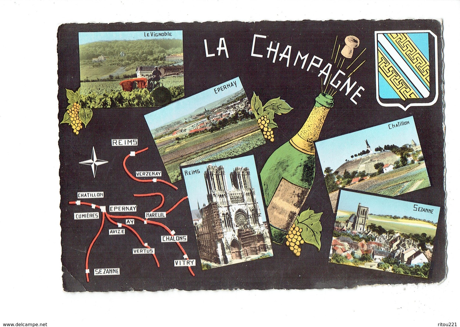 Cpm - LA CHAMPAGNE - Multivues Bouteille SEZANNE CHATILLON EPERNAY REIMS Travaux échafaudage Tracteur Vignoble Raisin - Vignes