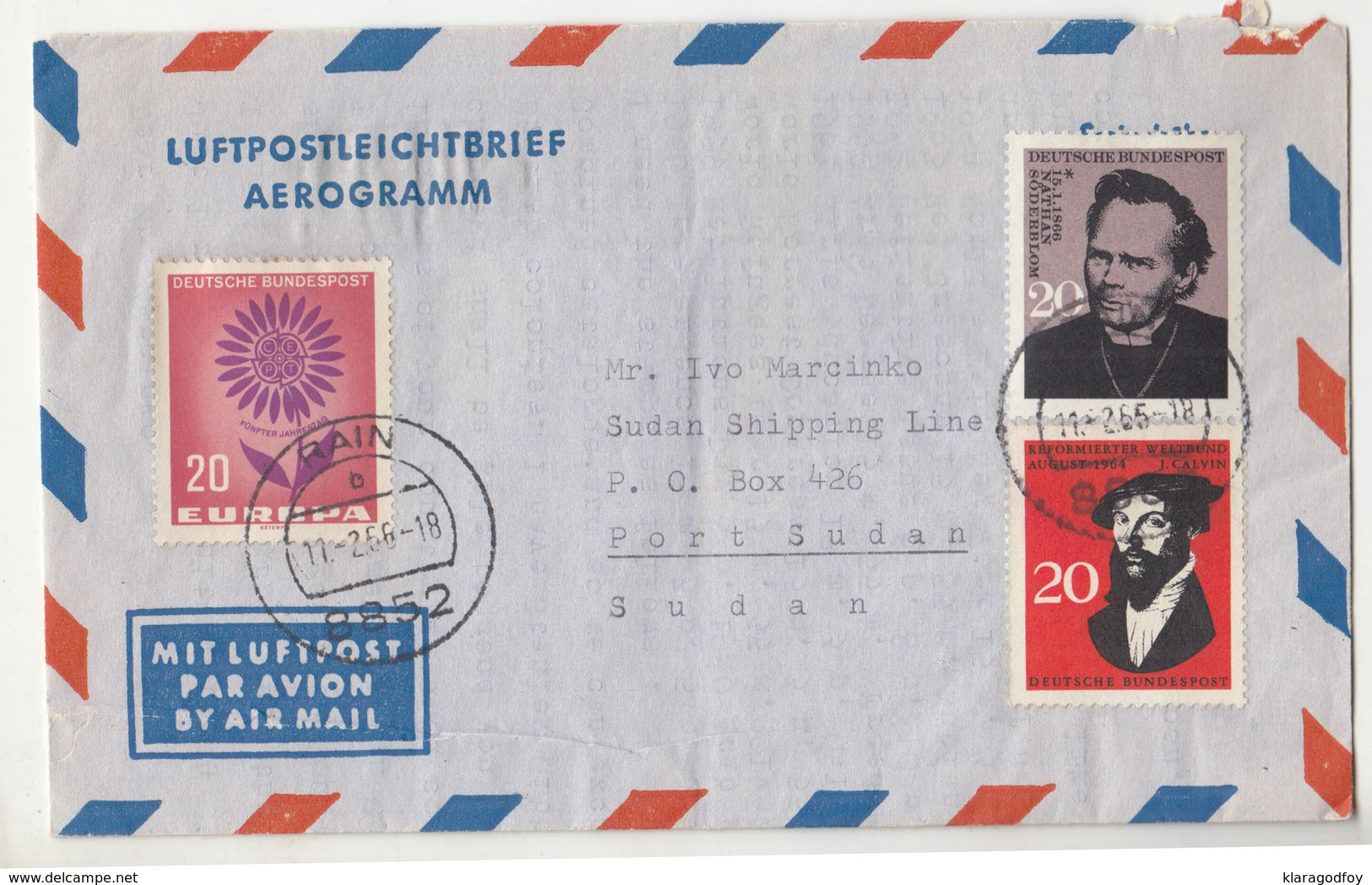 Germany Europa CEPT 1964 Stamp On Aerogramme Travelled 1966 Rain To Sudan B190320 - 1964