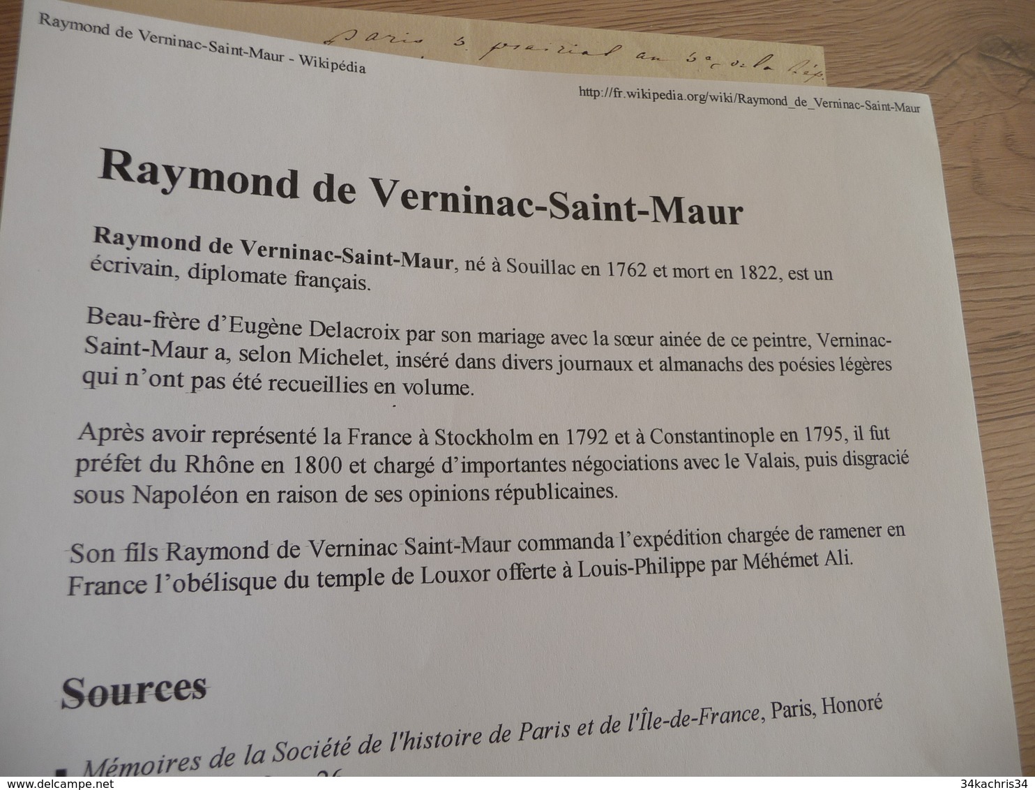 LAS Autographe Signée 3 Pan V Raymond De Verninac Saint Maur écrivain Diplomate 1762/1822 Envoi D'effets - Andere & Zonder Classificatie