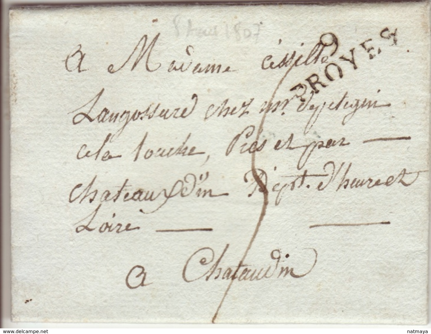 AUBE-  9 Troyes - Lettre à Chataulin - PD 27X10 N-Tm5 - 1807 - 1792-1815 : Departamentos Conquistados