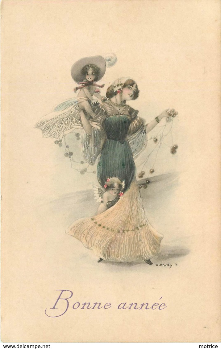 FEMME ET ANGELOTS - Carte Style Vienne.(Hauby Illustrateur) - Femmes