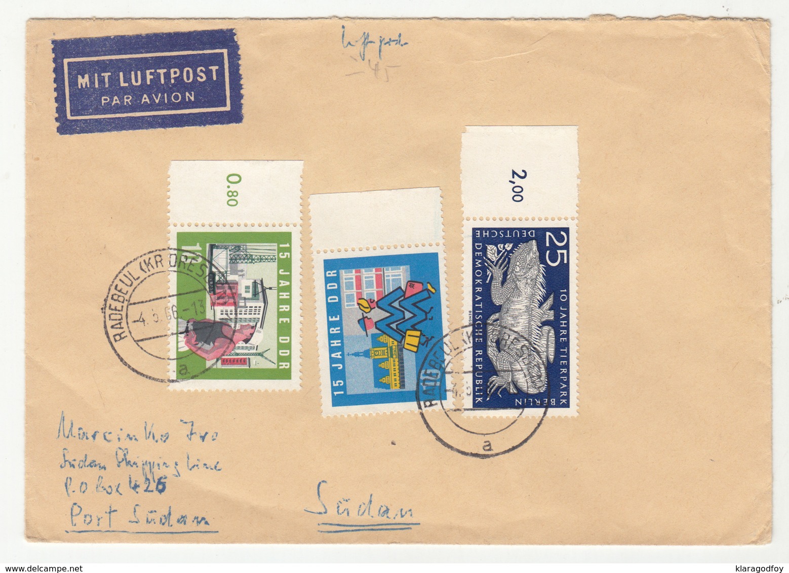 Germany DDR Air Mail Letter Cover Travelled 1966 To Sudan B190320 - Covers & Documents