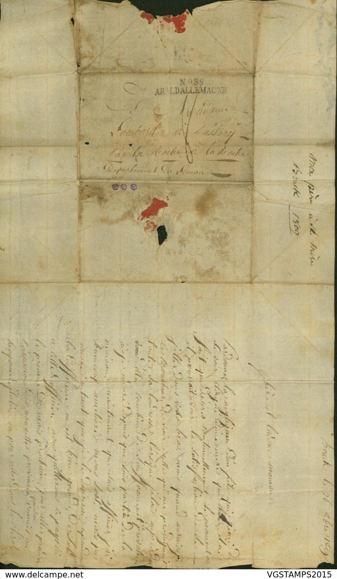 France - Lettre Date Bruck 08/10/1809 " Nº38 Armée D'Allemagne "  (7G37423) DC2650 - Sellos De La Armada (antes De 1900)