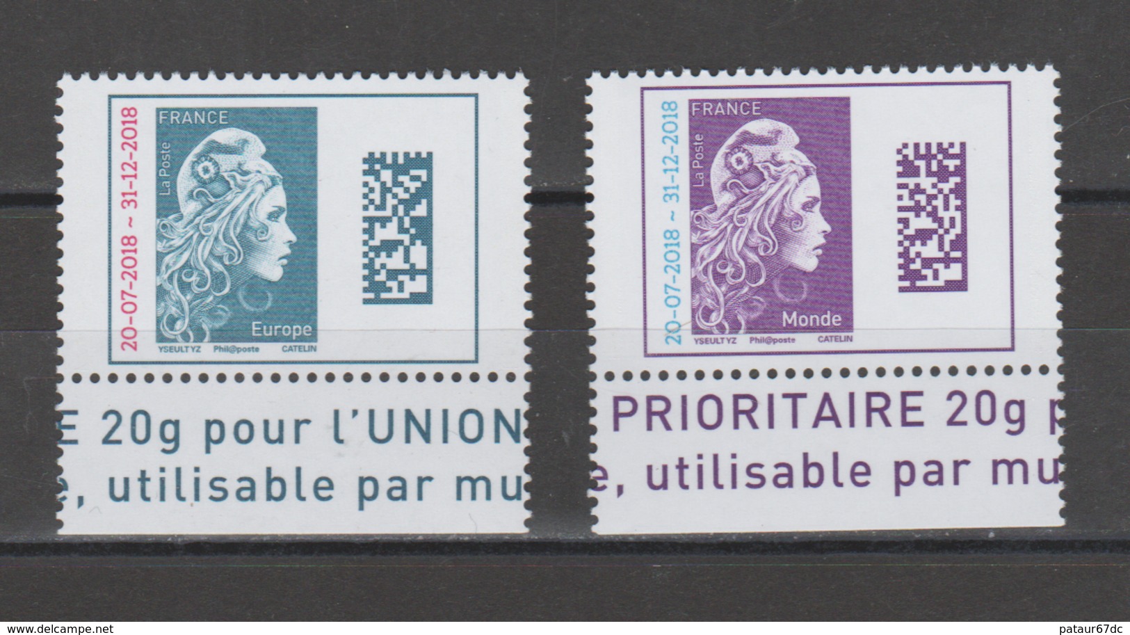 FRANCE / 2018 / Y&T N° 5270/5271 ** : Marianne L'engagée (surchargée) TVP Europe & Monde X 1 Paire BdF Haut - Unused Stamps