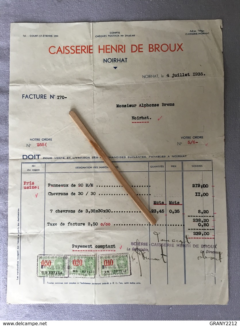 NOIRHAT CAISSERIE HENRI DE BROUX 1935. - Genappe