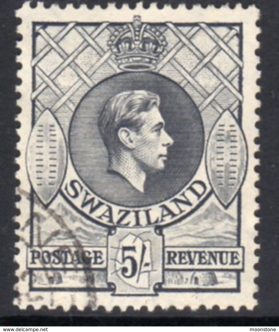 Swaziland GVI 1938-54 5/- Grey Definitive, Perf. 13½x13, Used, SG 37 (BA2) - Swasiland (...-1967)