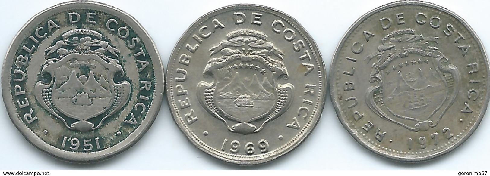 Costa Rica - 1951 - 10 Centimos - KM185.1; 1969 - KM185.2 & 1972 - KM185.3 - Costa Rica