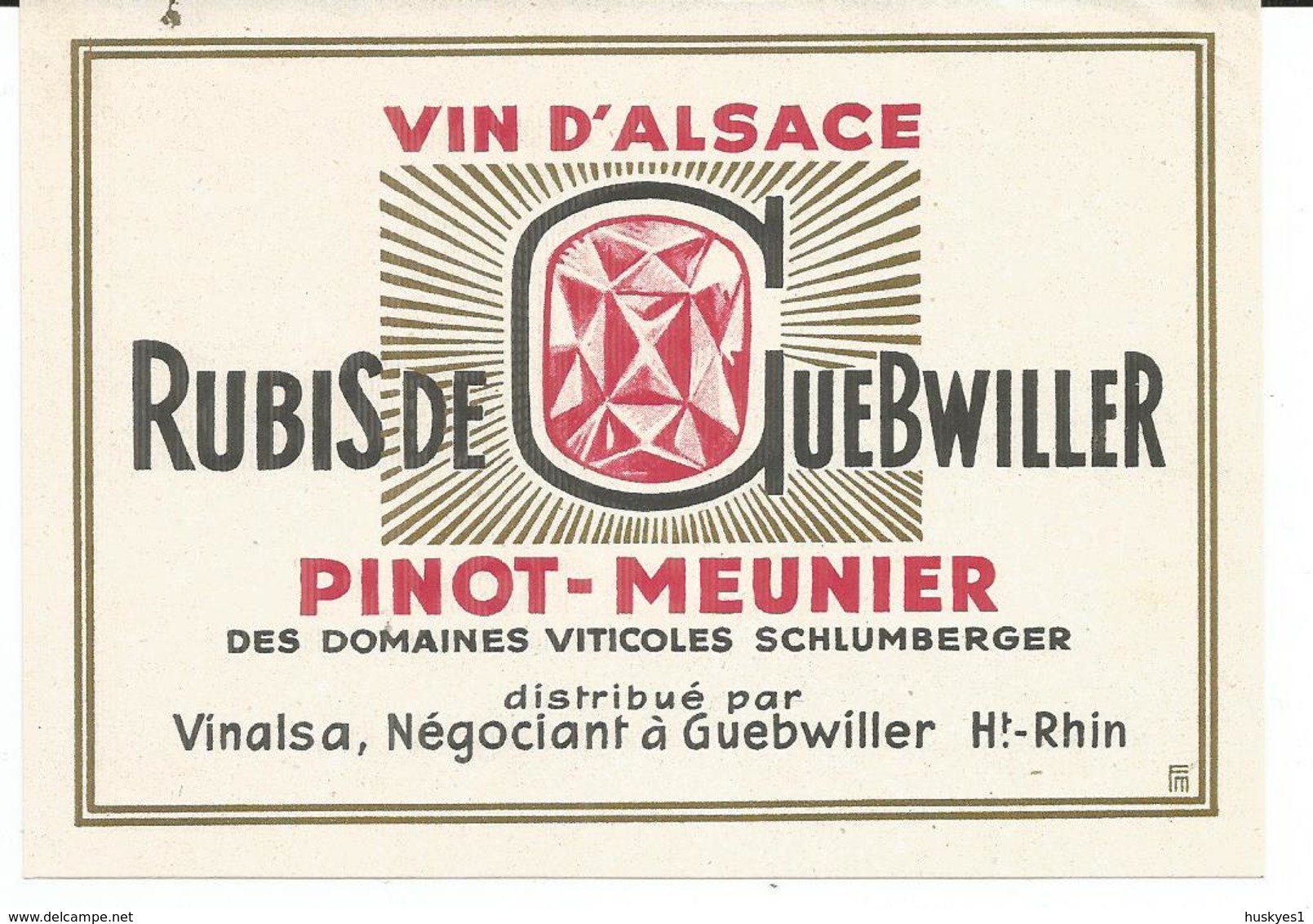 Belle Etiquette De Vin D'Alsace Rubis Domaines Schlumberger  Guebwiller - White Wines