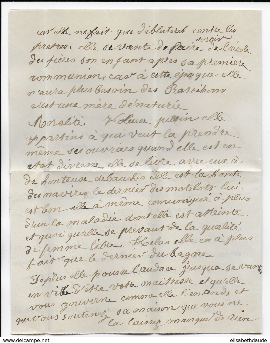 1892 - CALEDONIE - LETTRE ANONYME De DENONCIATION D'une FEMME DE MAUVAISE VIE !!! Au CDT D'un NAVIRE De GUERRE à NOUMEA - Cartas & Documentos