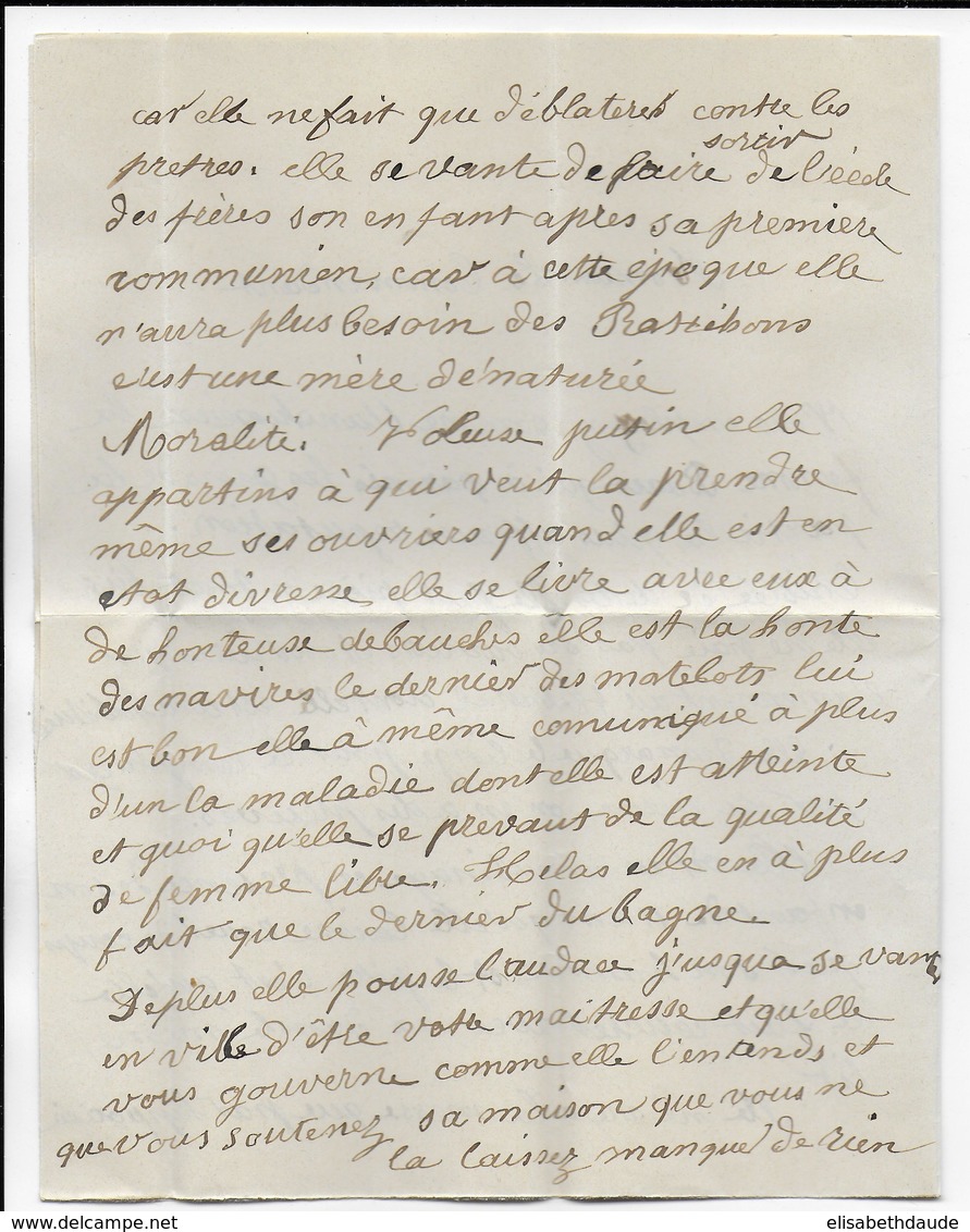 1892 - CALEDONIE - LETTRE ANONYME De DENONCIATION D'une FEMME DE MAUVAISE VIE !!! Au CDT D'un NAVIRE De GUERRE à NOUMEA - Covers & Documents