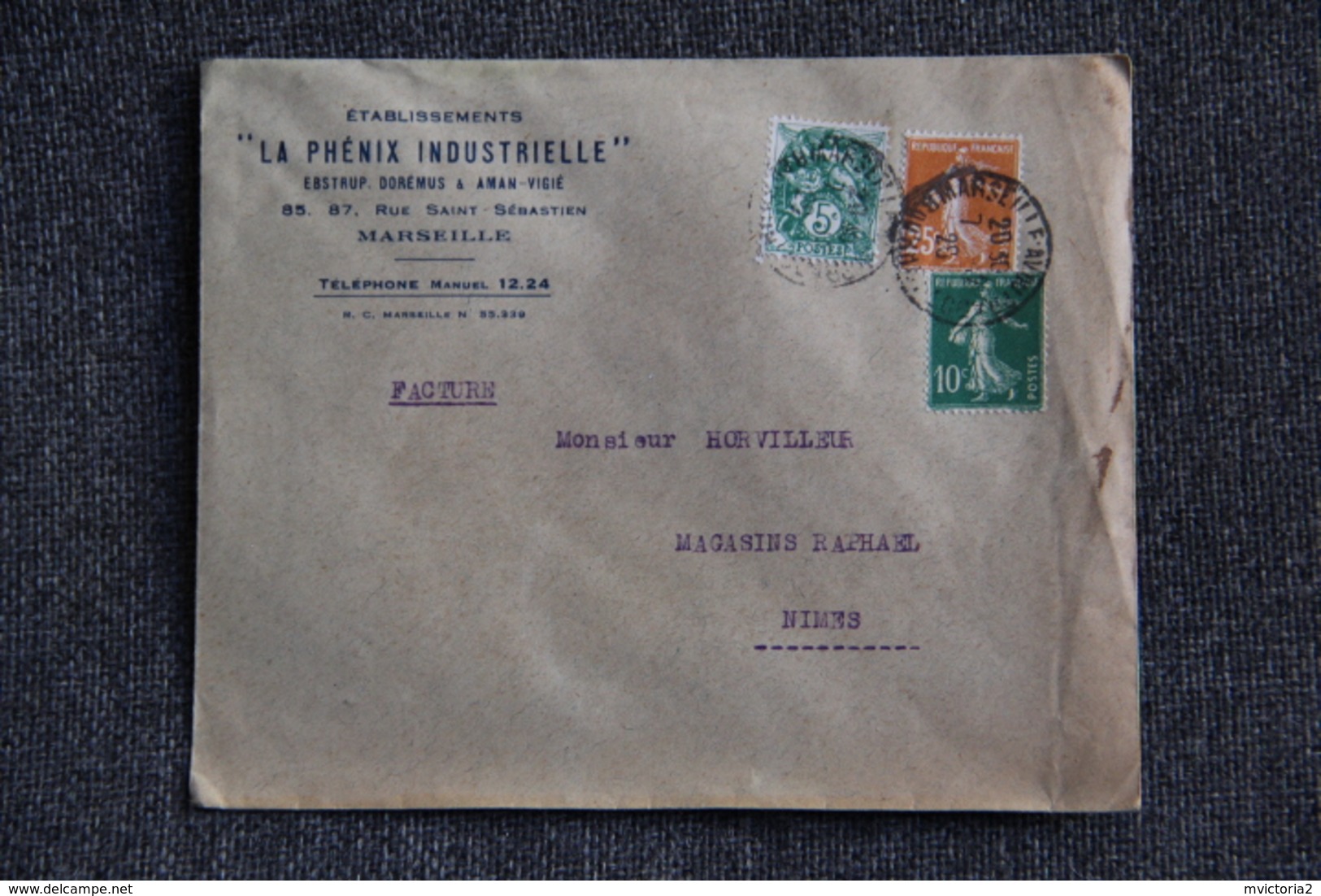 Timbre Sur Lettre Publicitaire - MARSEILLE, Etablissement :" LA PHENIX INDUSTRIELLE" - 1900 – 1949