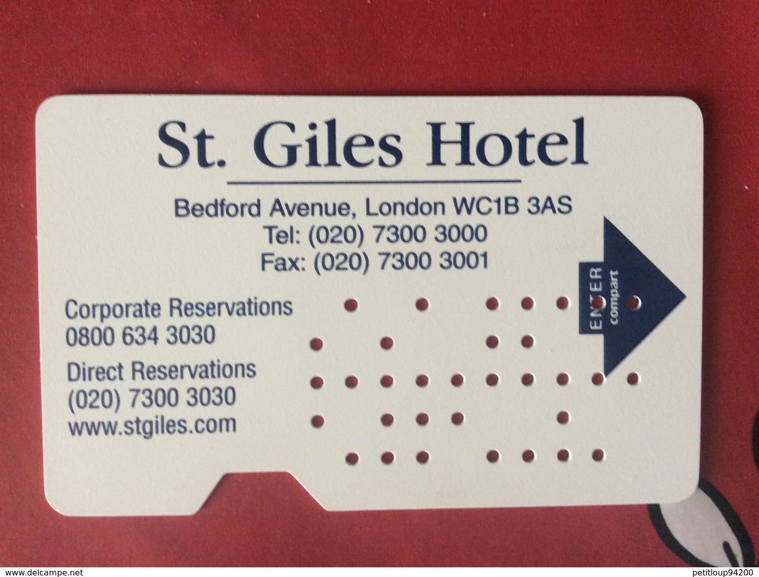 CLE D’HOTEL  St. Giles Hotel  LONDON LONDRES  United Kingdom  Royaume-Uni - Hotelzugangskarten