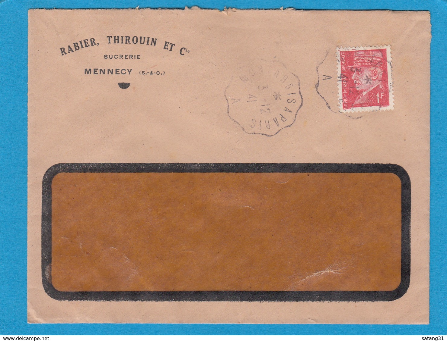 RABIER,THIROUIN ET CIE,SUCRERIE,MENNECY.LETTRE AVEC CACHET AMBULANT "MONTARGIS A PARIS". - Covers & Documents