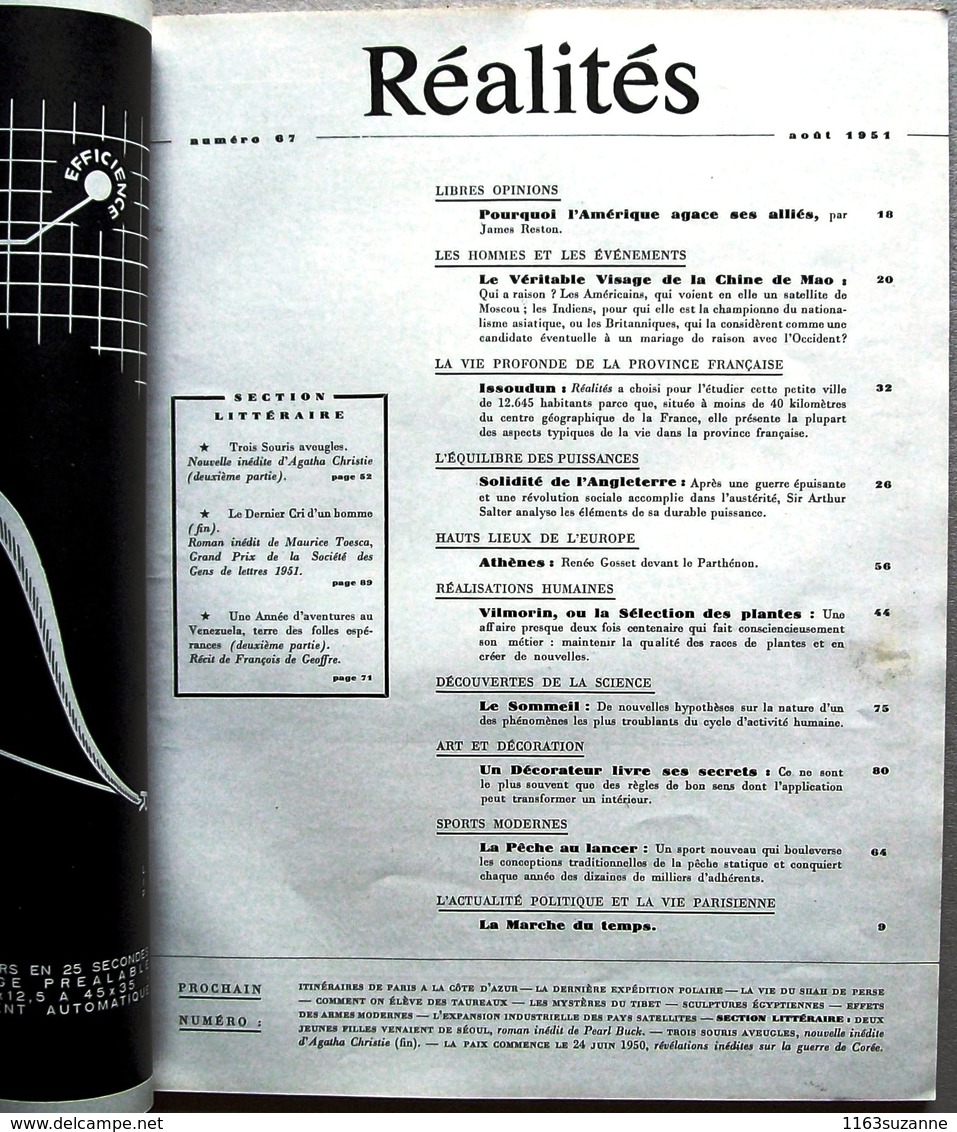 Réalités (édition Complète) N° 67 - Août 1951 : Mao Tsé-Toung, Angleterre, Athènes, Issoudun, Vilmorin, Le Sommeil... - 1900 - 1949