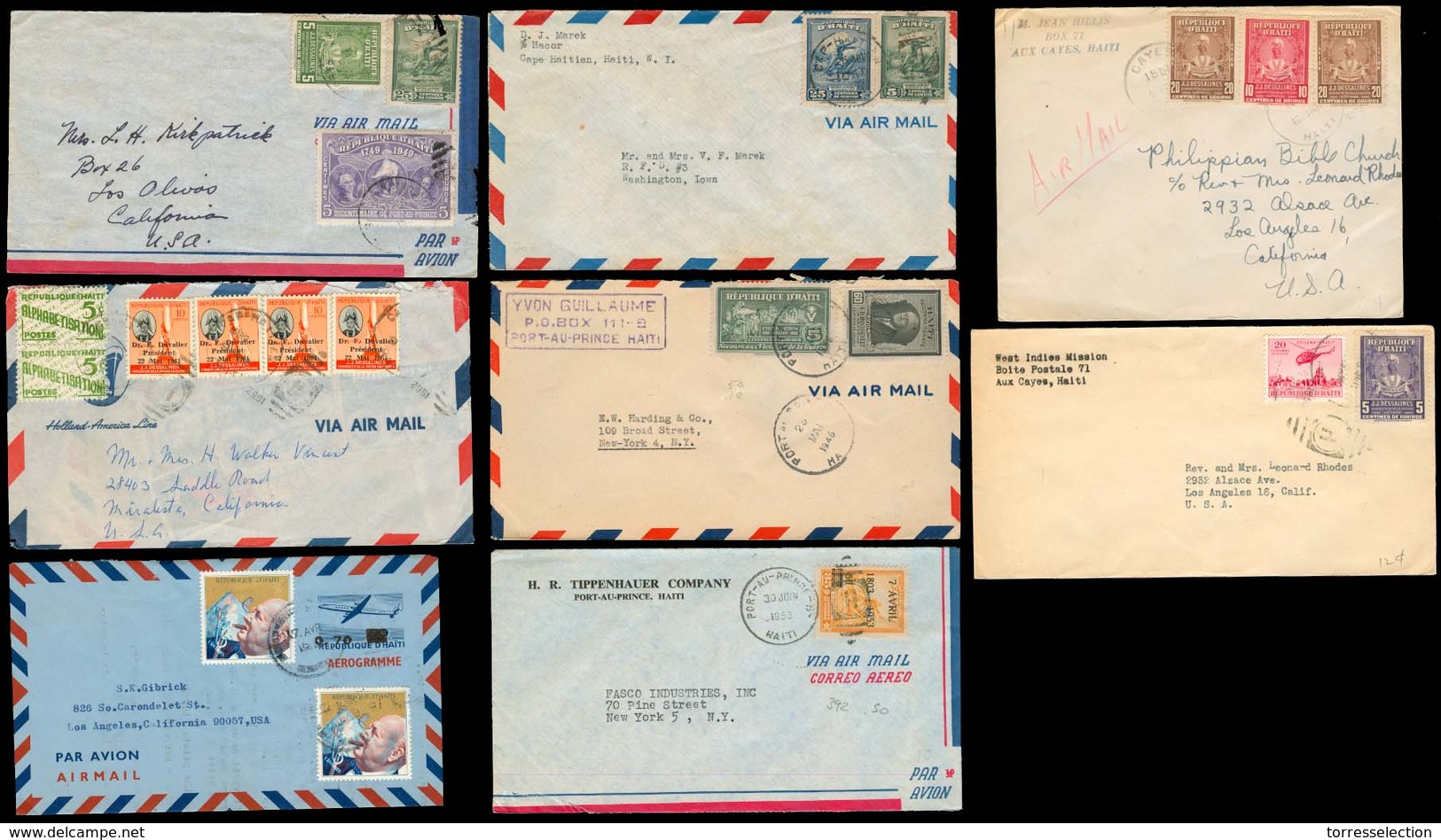 HAITI. 1946-70. 8 Selected Airfkg To USA / Ovptds / Rates / Usage. Fine Group. One Is Airletter Sheet Stat. - Haïti