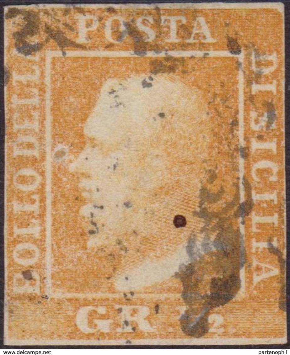 Sicilia - 062 - 1859 – ½ Gr. Arancio N. 1. Cat. € 1750,00. Cert. Biondi. SPL - Sicily