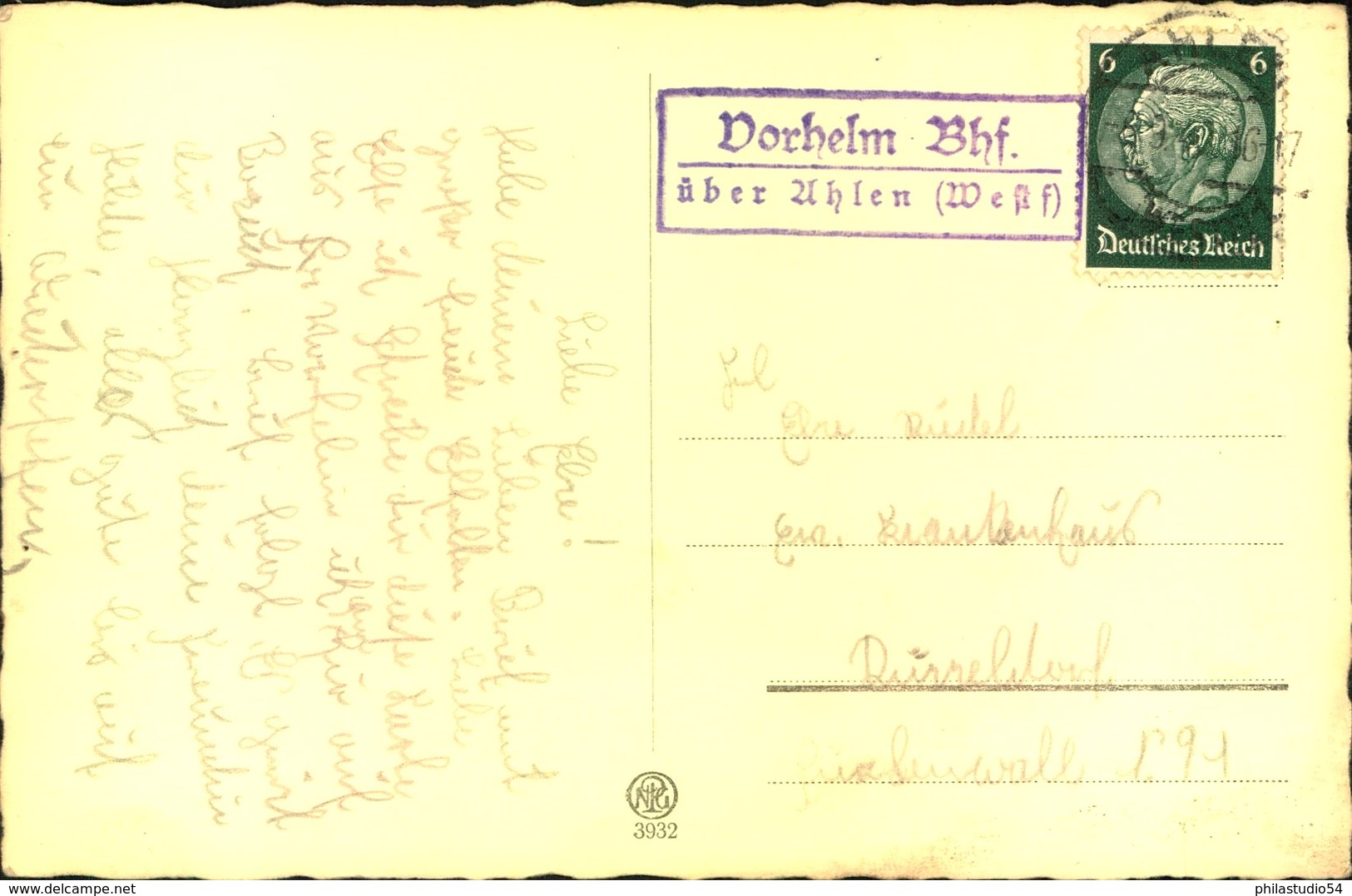 1936, Poststellenstempel "Vorheim Bhf über Ahlen (Westf) - Máquinas Franqueo (EMA)