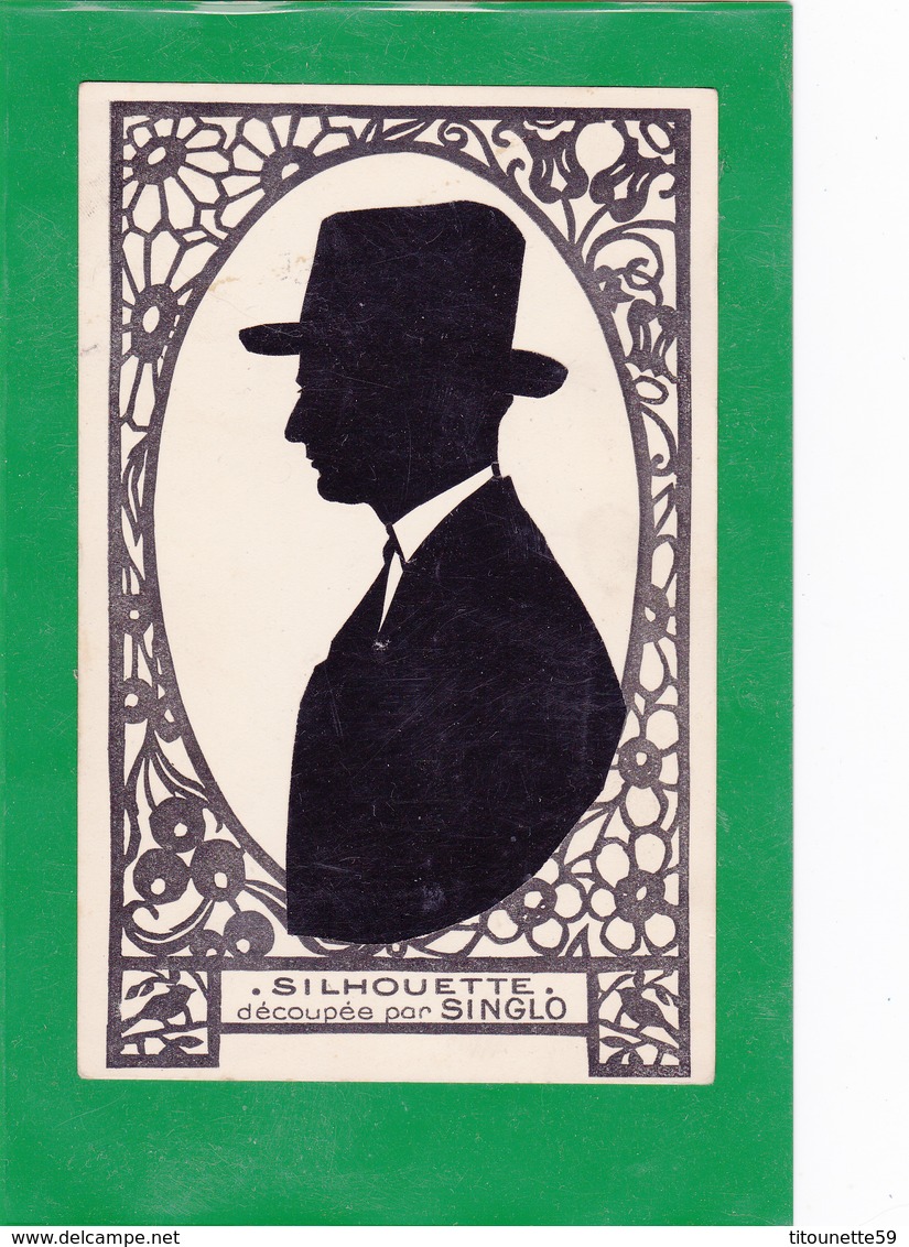 SILHOUETTE Découpée Par SINGLO- HOMME Au CHAPEAU- Dim.  10,4cm X 16,4 Cm - BON ETAT - Silhouettes