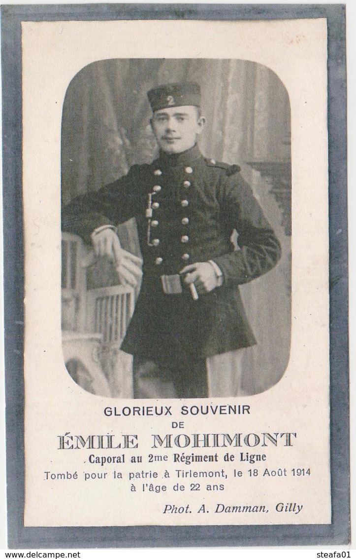 Tienen, Thienen, Tirlemont, Doodsprent Emile Mohimont,gesneuveld Te Tienen 18 Aug.1914, Begraven In De Necropolis! - Tienen