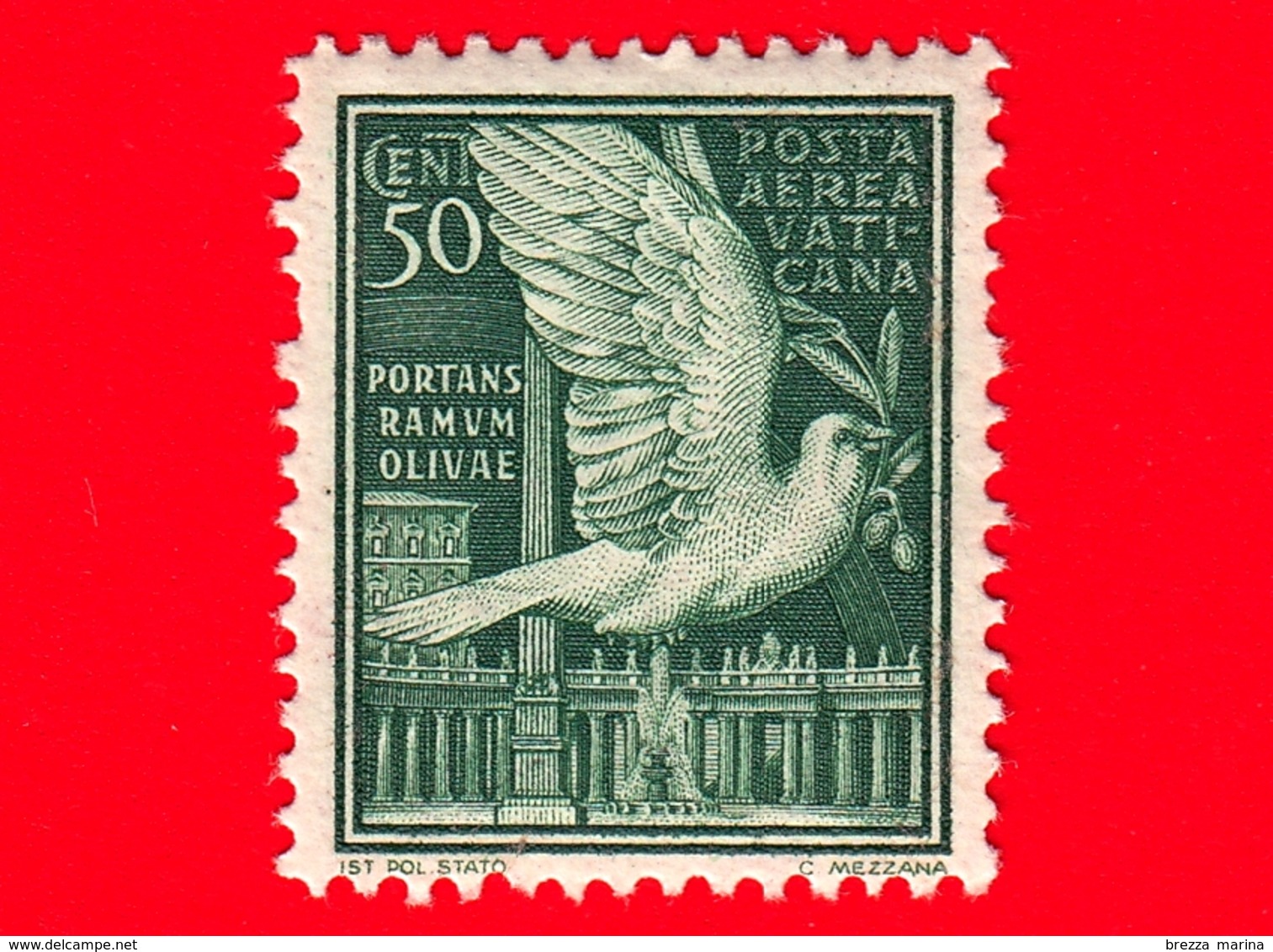 Nuovo - VATICANO - 1938 - Soggetti Vari -  POSTA AEREA - Colomba Con Ramoscello D'olivo - 50 C. - Posta Aerea