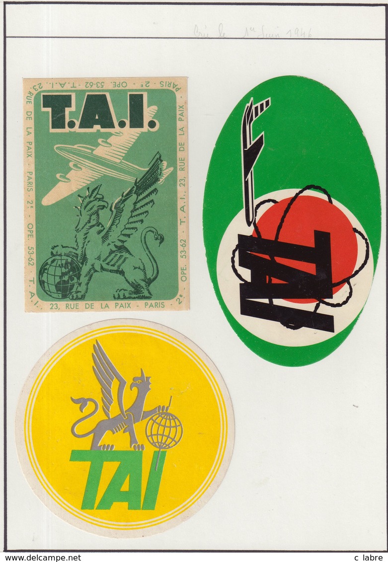 ETIQUETTES A BAGAGES : FRANCE . TAI .( CREE LE 1ER JUIN 1946 , MAINTENANT UTA ) - Baggage Labels & Tags