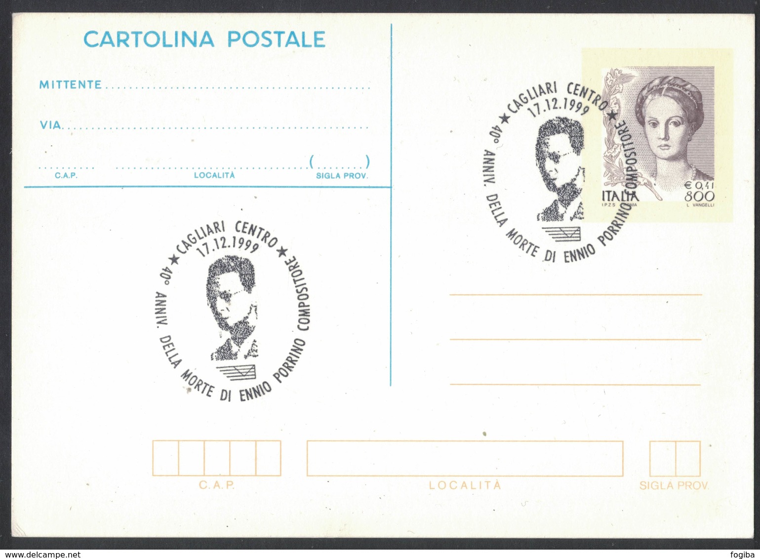 YN481   Italia,Italy Special Postmark 1999 Cagliari Ennio Porrino Compositore, Composer, Compositeur - Music