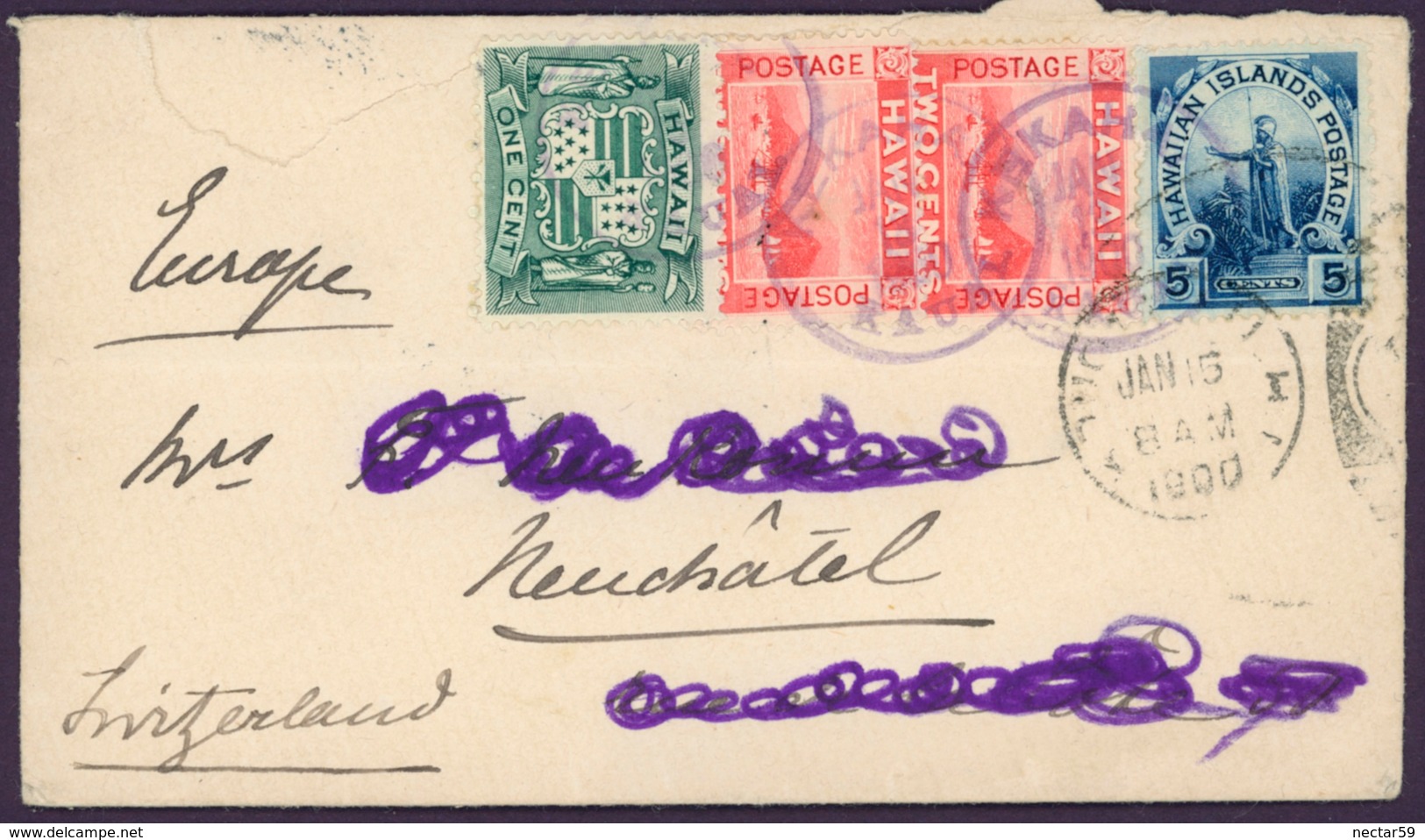 HAWAII KAHULUI 1900 COVER To Switzerland Neuchatel By New-York Scott 80, 81, 82 - 1899 - Hawaii