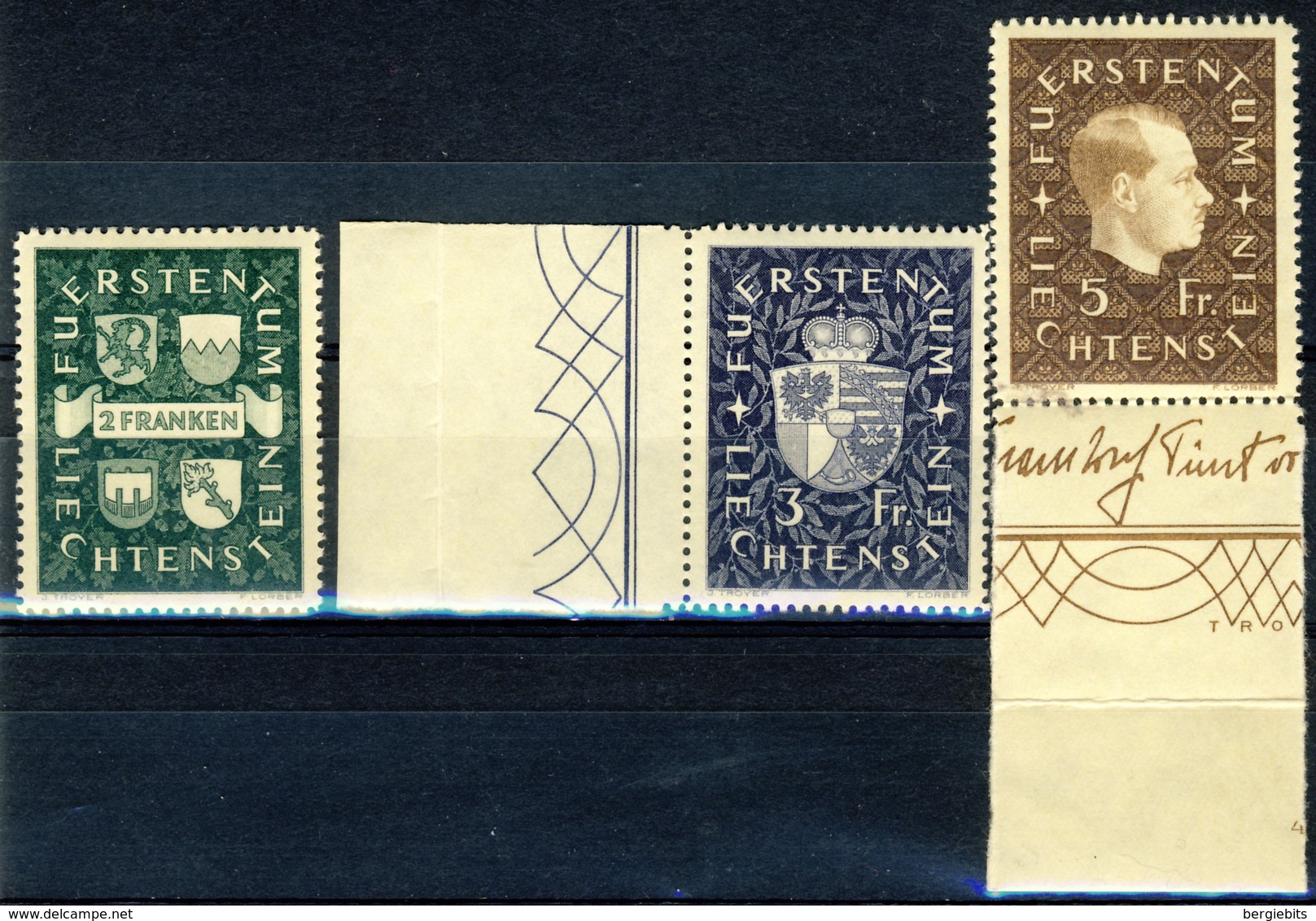 1939 Liechtenstein MNH OG Complete Set Of 3 High Value Stamps "Coat Of Arms And Prince Franz Josef II" - Unused Stamps