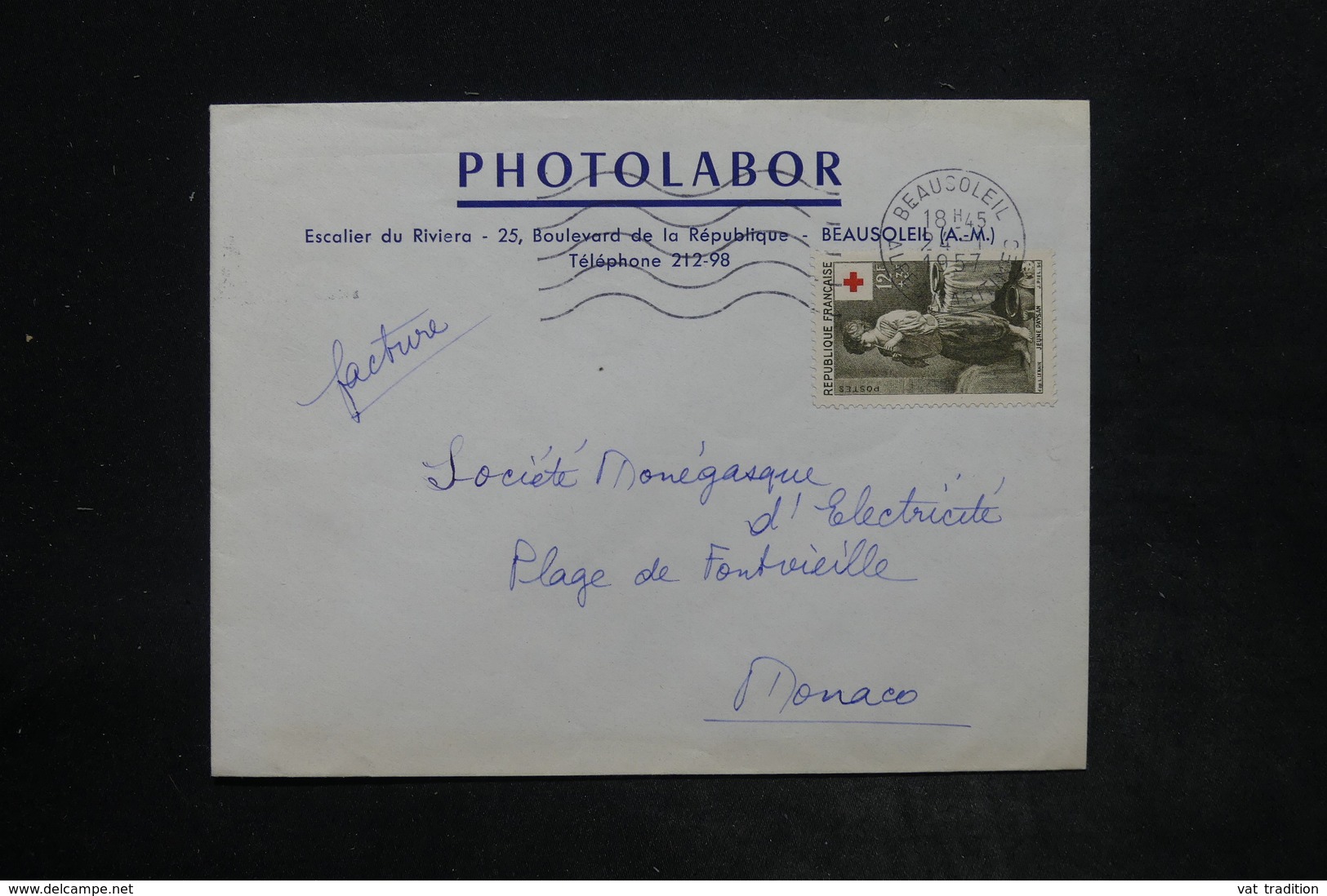 FRANCE - Affranchissement Croix Rouge De Beausoleil Sur Enveloppe Commerciale En 1957 Pour Monaco - L 26169 - 1921-1960: Période Moderne