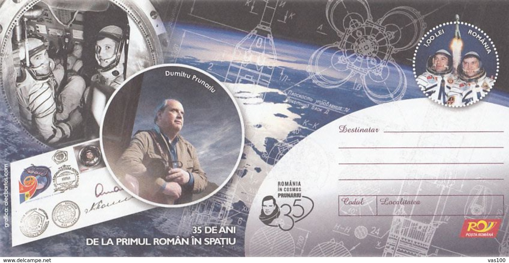 SPACE, COSMOS, DUMITRU PRUNARIU,  COVER STATIONERY, ENTIER POSTAL, 2016, ROMANIA - Europe
