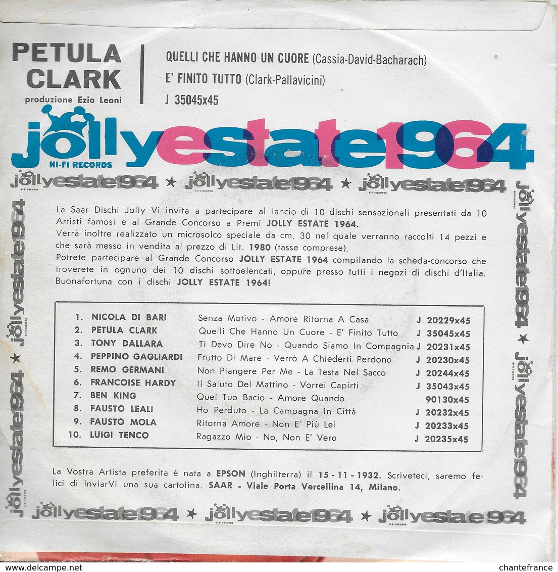 Petula Clark 45t. SP ITALIE "quelli Che Hanno Un Cuore" - Autres - Musique Française