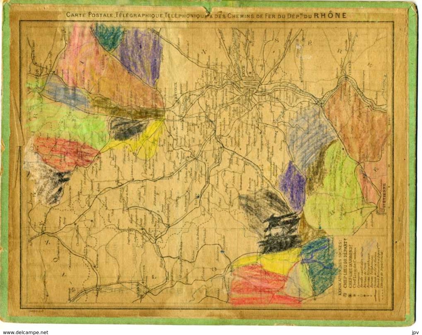 1923 - Rhône - Complet 2 Feuillets - Carte Colorée Au Crayon (voir Scan) - Grand Format : 1921-40