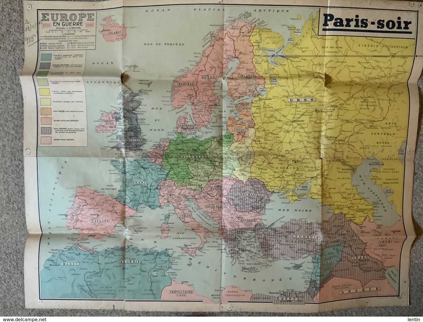 Affiche / Carte De L'europe En Guerre  1939/40 Avec Les Nouvelles Limites Des états / édition Journal Paris-soir - Posters