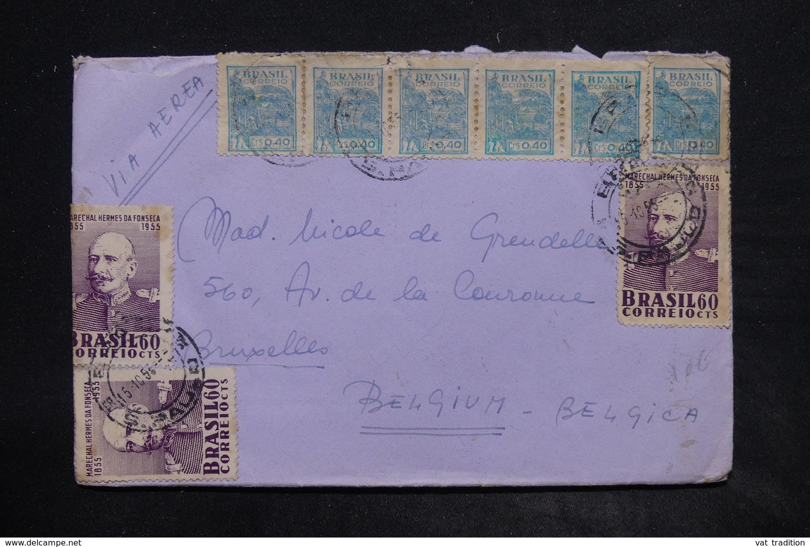 BRÉSIL - Affranchissement Plaisant De Sao Paulo Sur Enveloppe Pour La Belgique En 1955 - L 26210 - Lettres & Documents
